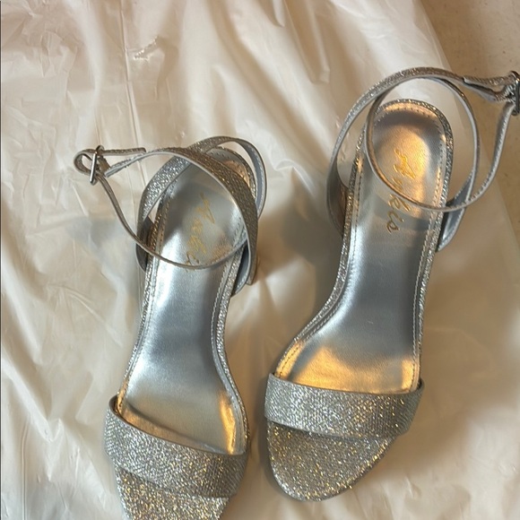 Glamorous Silver Glitter Heels with Ankle Strap - Picture 9 of 10